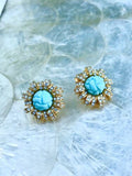 Vintage Kenneth Jay Lane KJL Gold Tone Rhinestone Blue Stone Pierced Earrings