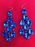 Unique Royal Blue Rhinestone Pear Shape Dangle Pierced Earrings