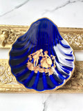 Limoges Castel Blue Porcelain Scalloped Dish Tray France Gold Lovers Courting
