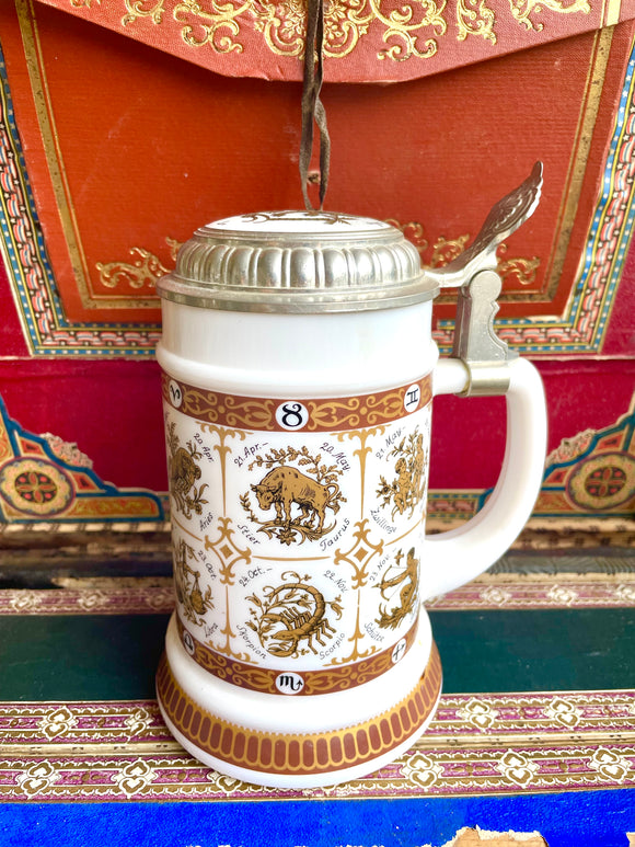 Original BMF Astrological Zodiac Signs White Gold German Beer Stein Drinking Mug