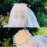 Vintage Beaded Pearl Crown Floral Lace White Netting Bridal Wedding Chapel Veil