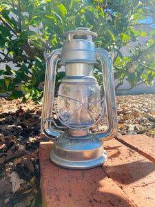 Electric Battery Powered Brooklyn Silver Tone lantern Lamp With Handle