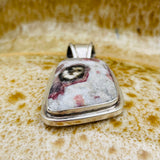 Vintage Artisan Abstract Pink Tourmaline Quartz Gem Stone Hinged Pendant 19.3g