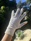 Vintage Ladies White Ivory Gloves Seed Pearl Trim Hand Stitched