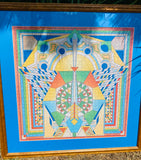 Vintage Blue Tone Multicolor Jigsaw Mandala Puzzle in Wood Frame Wall Art Decor