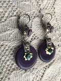 Antique French Ornate Silver + Gold Tone Amethyst Turquoise Pierced Earrings