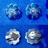Vintage Sterling Silver Siam Nielloware Flower Clip On Earrings