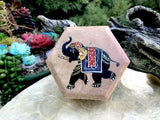 Vintage Stone Carved Hand Painted Elephant Trinket Box