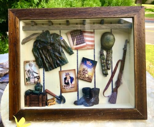 Seymour Mann Vintage U.S Army Military Gun American Shadow Wood Box Art Rare
