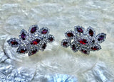 Vintage Signed Kenneth Lane Clear + Red Rhinestone Clip On Earrings