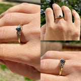 10K Yellow Gold Signed A153 Diamond & Marquise Sapphire Blue Gem Stone 2g Size 7