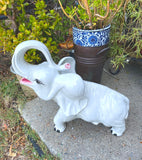 Vintage Signed Italy Large White Porcelain Happy Elephant Statue Decor Art