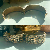 Vintage Repousse Gothic Gold & Silver Tone High Relief Hinged Bangle Bracelet