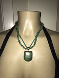 Vintage Artisan Green Blue Turquoise + Sterling Silver Necklace