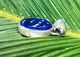 Vintage Modernist Round Cobalt Royal Blue Glass Art Sterling Silver 925 Pendant