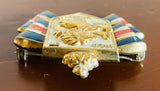 Vintage Gold Tone Red White Blue Dieu Et Mon Drqit Lion Ribbon Brooch Pin Badge