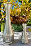 Beautiful Vintage Egyptian Style Engraved Sliver Tone 2 Vases Made in Thailand