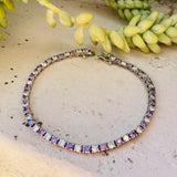 Vintage Gemstone Silver Tone Purple Stone Cubic Zirconia Tennis Bracelet