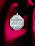 Vintage Sterling Silver 925 I’ll Never Stop Loving You Stop Sign Pendant Charm