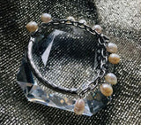 Silver Tone Moon Pearl Moon Charm Bracelet