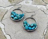 Artisan Blue Faux Turquoise Stone Silver ToneHoop Hanging Pierced Earrings