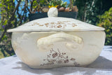 Antique White WH Grindley Co England Rustic Floral Casserole Serving Bowl w Lid