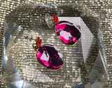 French Gold Tone Enamel Red Orange Purple Pierced Hanging Earrings France