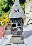 Antique Multicolor Stained Glass & Metal Mosaic Hand Made Garden Art Light Lamp