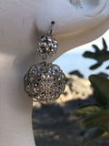 Vintage French Signed Sattellite Ornate Silver Tone Floral Drop Pierced Earrings