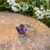 Sterling Silver 925 Taxco Mexico Purple Stone Flower 7.8g Ring Size 7.75-8