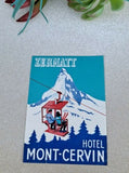 Vintage Hotel Mont-Cervin Snow Mountain Ski Snowboard Lift Luggage Label Zermatt
