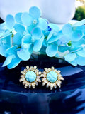 Vintage Kenneth Jay Lane KJL Gold Tone Rhinestone Blue Stone Pierced Earrings