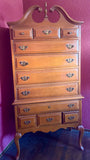 Antique Wood Dresser Spice Brown 52 L Highboy Tall Chest of 11 Drawers