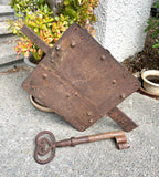 Huge Industrial Custom Antique Cast Iron Triple Lock w Original S Skeleton Key