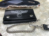 Black Leather Silver Flying Wings Live 2 Ride Motorcycle Wallet Chain Zipper USA