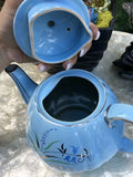 Sadler England 1604 Blue Swirl With Silver Trim Bluebells Pattern Teapot