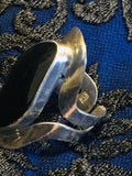 Vintage Signed 950 Sterling Silver Black Onyx Modernist Wave Adjustable Ring