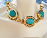 Faux Turquoise Blue Stone Gold Tone Link Statement Link Choker Necklace