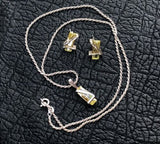 Vintage Sterling Silver 925 Modernist Yellow Stone Earrings + Necklace Set