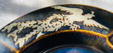 Vintage Glazed Stoneware Ceramic Etched Bird Ash Tray Decorative Art Ashtray