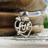 Vintage Signed SA Sterling Silver 925 Love Script Heart Flower Pendant Weighs 4g