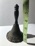 VINTAGE CAST IRON DINNER SUPPER BELL "SOUPS ON" BLACK EMBOSSED STARS 6"