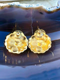 Joan Rivers Signed Green Enamel Flower Gold Tone Rhinestone Pierced Earrings