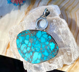 Vintage Sterling Silver 925 Signed Turquoise Stone Mother of Pearl Pendant 9oz