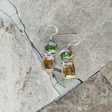 Vintage Sterling Silver 925 Peridot & Citrine Gem Stone Dangle Earrings 6.5g