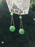 14K Yellow Gold Jade Pierced Dangling Earrings