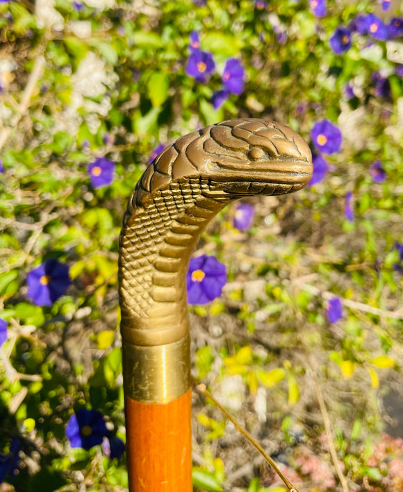 Vintage Brass Cobra Snake Head Screw Off Hidden 3 Piece Walking Stick Cane