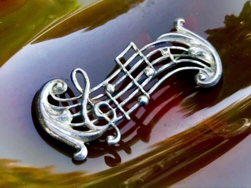 Antique Vintage Musical Notes Music Sterling Silver 925 Brooch Pin