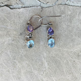 Vintage Sterling Silver 925 Amethyst Blue Topaz Aquamarine Dangle Earrings 4.1g