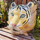 Beautiful Large Papier-mâché Artisan Tiger Lion Vintage Mask Wall Art Decor
